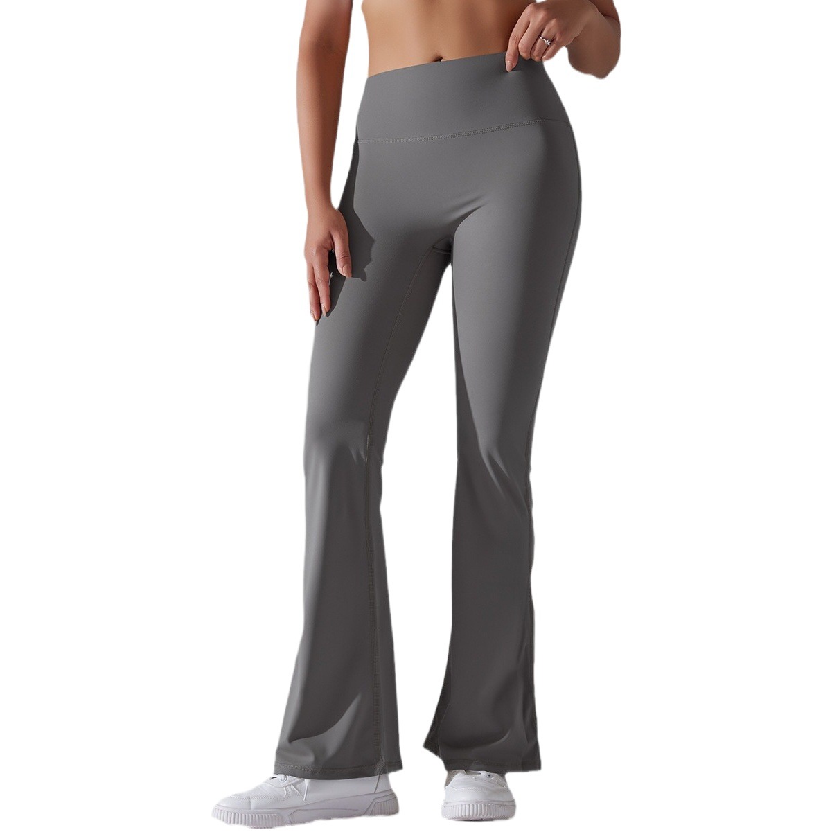 Nuevo transfronterizo de doble cara de color sólido cepillado de cintura alta deportes casuales Pantalones anchos de pierna deportes correr fitness yoga pantalones acampanados