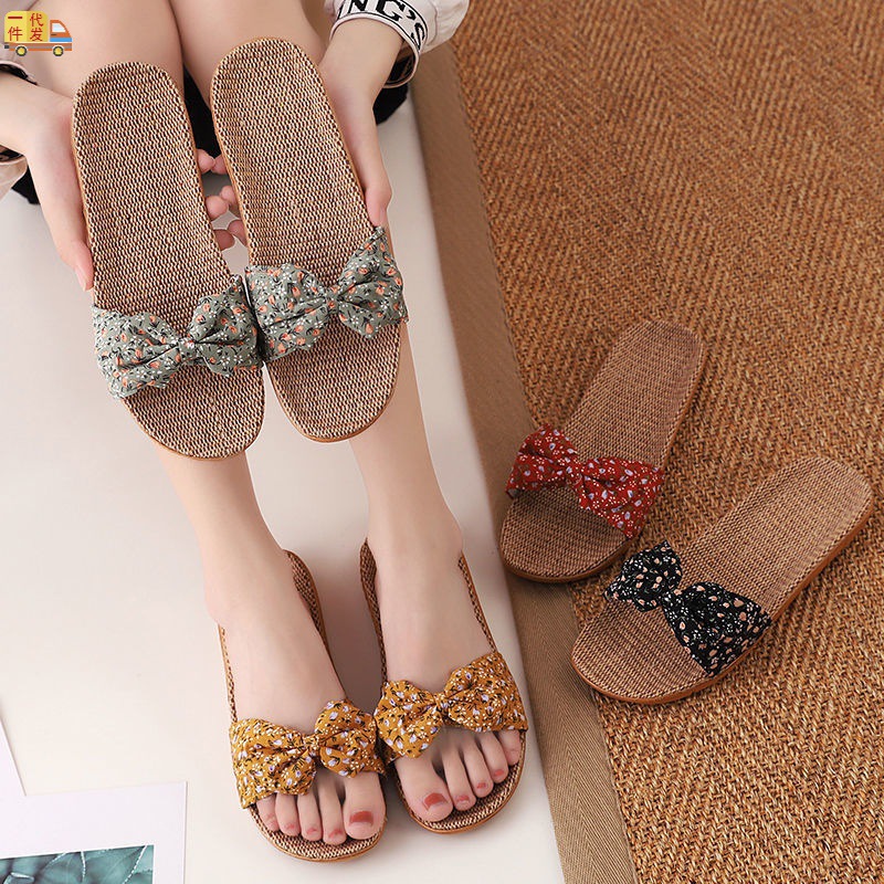 summer lady bow sandals  Indoor and outdoor non-slip fashion Flax Home Princess wind Other