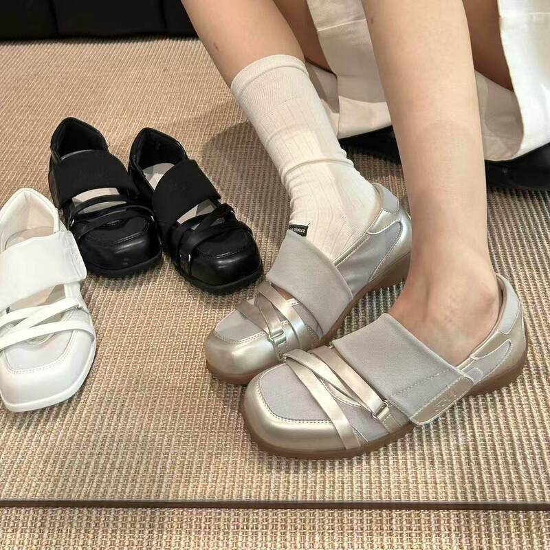 Ballet Style~26Ss New Summer Model Patchwork Velcro Shallow-Cut Fashion Casual Shoes Sports Ballet Mary Jane Shoes
