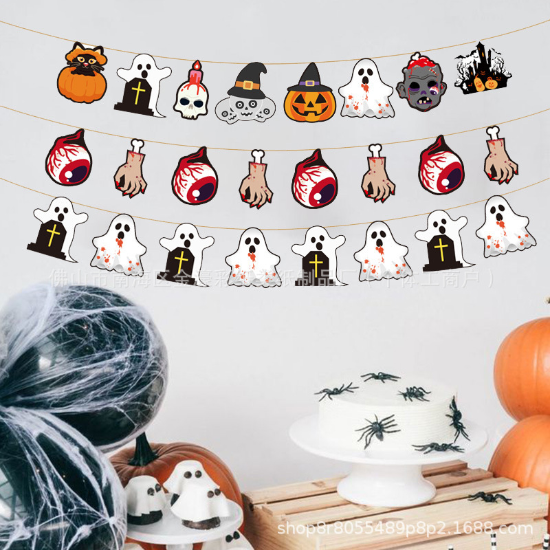 国境を越えた新製品のカーニバル紙のハロウィーンは旗を引いて横断幕の三角旗を掲げて旗を吊るパーティー用品の装飾をします。|undefined