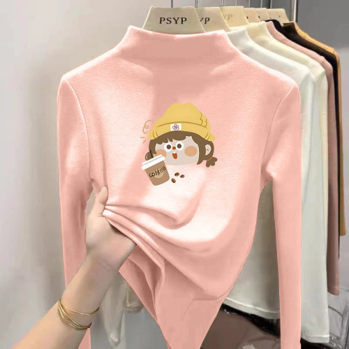 Children's Semi-High Collar Warm Fleece Long-Sleeve Top with Letter Print for Girls and Boys in Autumn and Winter