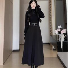 大码高领小黑裙2025秋冬打底裙温柔显瘦收腰连衣裙修身裙子女装