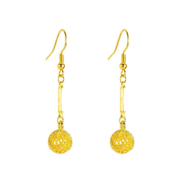 Pendientes geométricos huecos con borlas de lujo ligero de oro de arena vietnamita Pendientes de alta gama de temperamento de moda para mujer con fuente de joyería