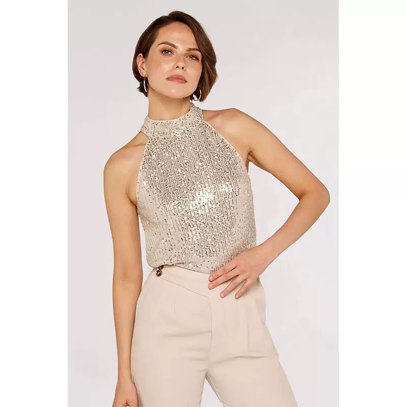 欧美女装新款2023 亚马逊秋季新款女式亮片吊带派对百搭背心