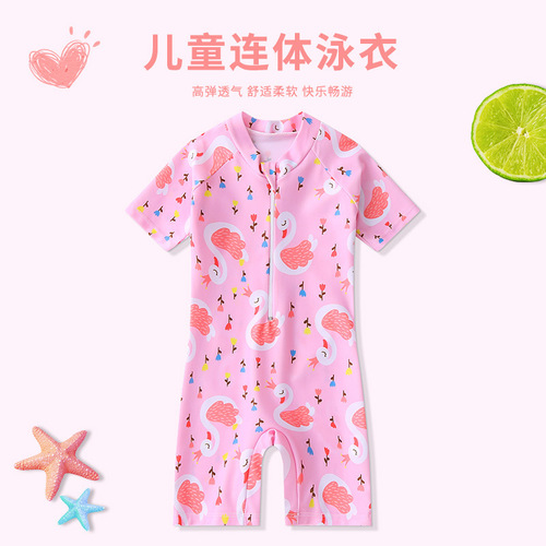 Children's swimwear new one-piece surfing suit long-sleeved small, medium and large children's baby boys and girls cute baby print sun protection