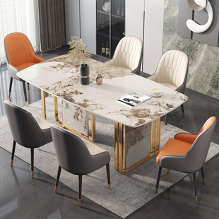 Italian Light Luxury Rock Board Dining Table Modern Simple Small Apartment Marble Table Stainless Steel Rectangular Marble Dining Table