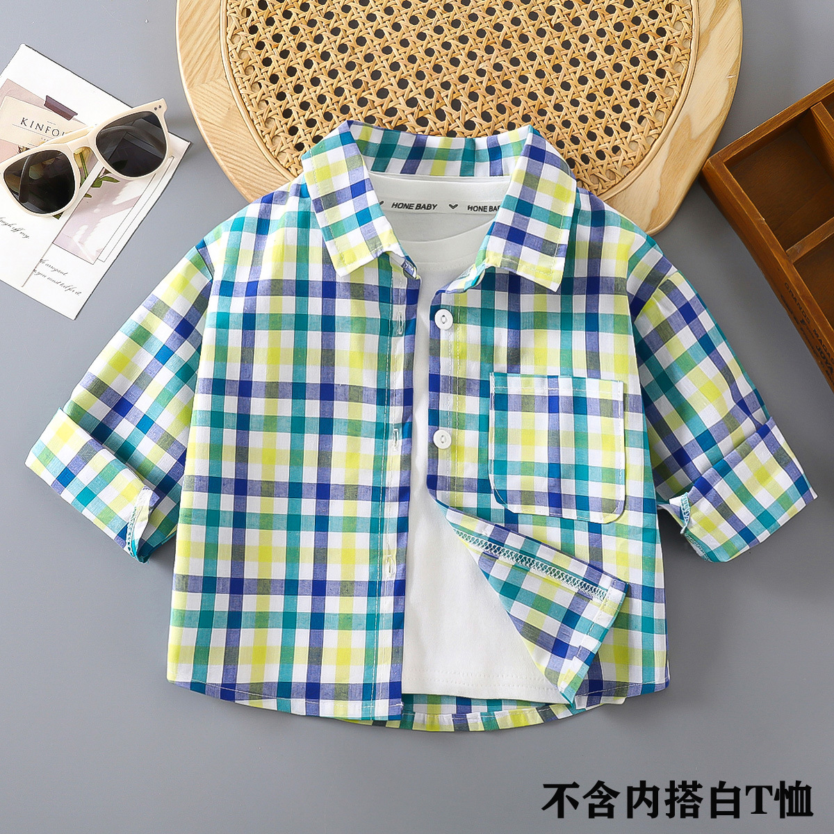 Camisa para niños para hombre 2025 nueva camisa a cuadros de algodón de estilo occidental para bebés primavera y otoño Cárdigan de solapa de moda para niños
