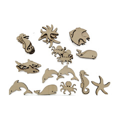 Factory Direct Sale Original Wood Color Ocean Animal Mixed Kids DIY Handmade Accessories Wooden Crafts Wood Pieces