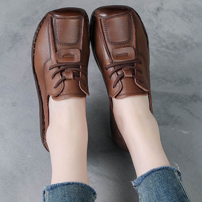 First-layer cowhide muffin thick-soled wedge soft-soled mother shoes spring and autumn genuine leather shoes women's retro single-layer shoes with beef tendon soles First-layer cowhide muffin thick-soled wedge soft-soled mother shoes spring and autumn genuine leather shoes women's retro single-layer shoes with beef tendon soles