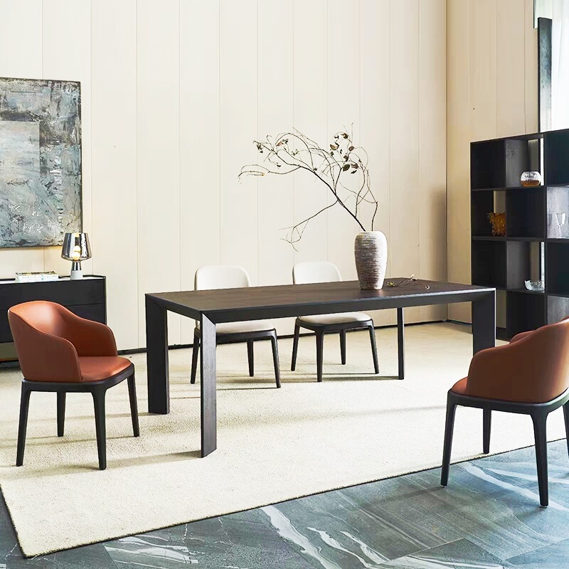 Italian Minimalist Solid Wood Dining Table Modern Smoked Color Personalized Office Desk Ash Wood Rectangular Light Luxury Negotiation Desk Italian Minimalist Solid Wood Dining Table Modern Smoked Color Personalized Office Desk Ash Wood Rectangular Light Luxury Negotiation Desk