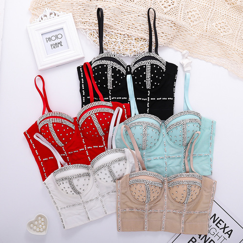 Amazon beaded bright diamond tube top fish bone shaping outer bra bra performance clothing gathered heavy industry suspenders women's fashion