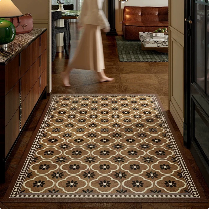 Curved Entrance Door Floor Mat, High-End Retro Style, No-Wash Wipeable Leather Floor Mat, Waterproof for Home Entrance Door