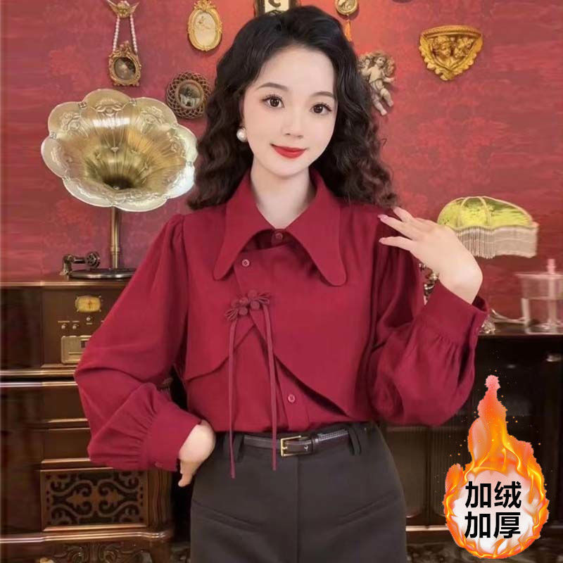 复古国风盘扣设计感衬衫女长袖秋冬2025新款国潮小众衬衣加厚上衣|undefined