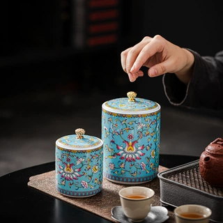 青花陶瓷小号茶叶罐高档珐琅彩密封罐家用白瓷储物罐糖罐厂家批发