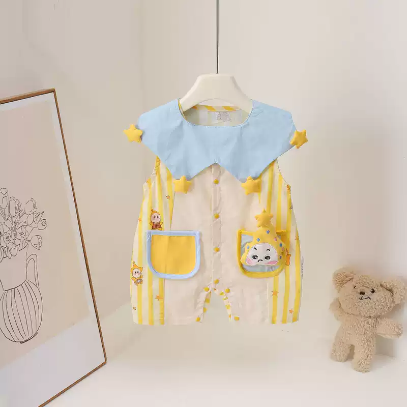 Детский летний тонкий комбинезон, летняя одежда, милый bodysuit для выхода без рукавов, западный стиль