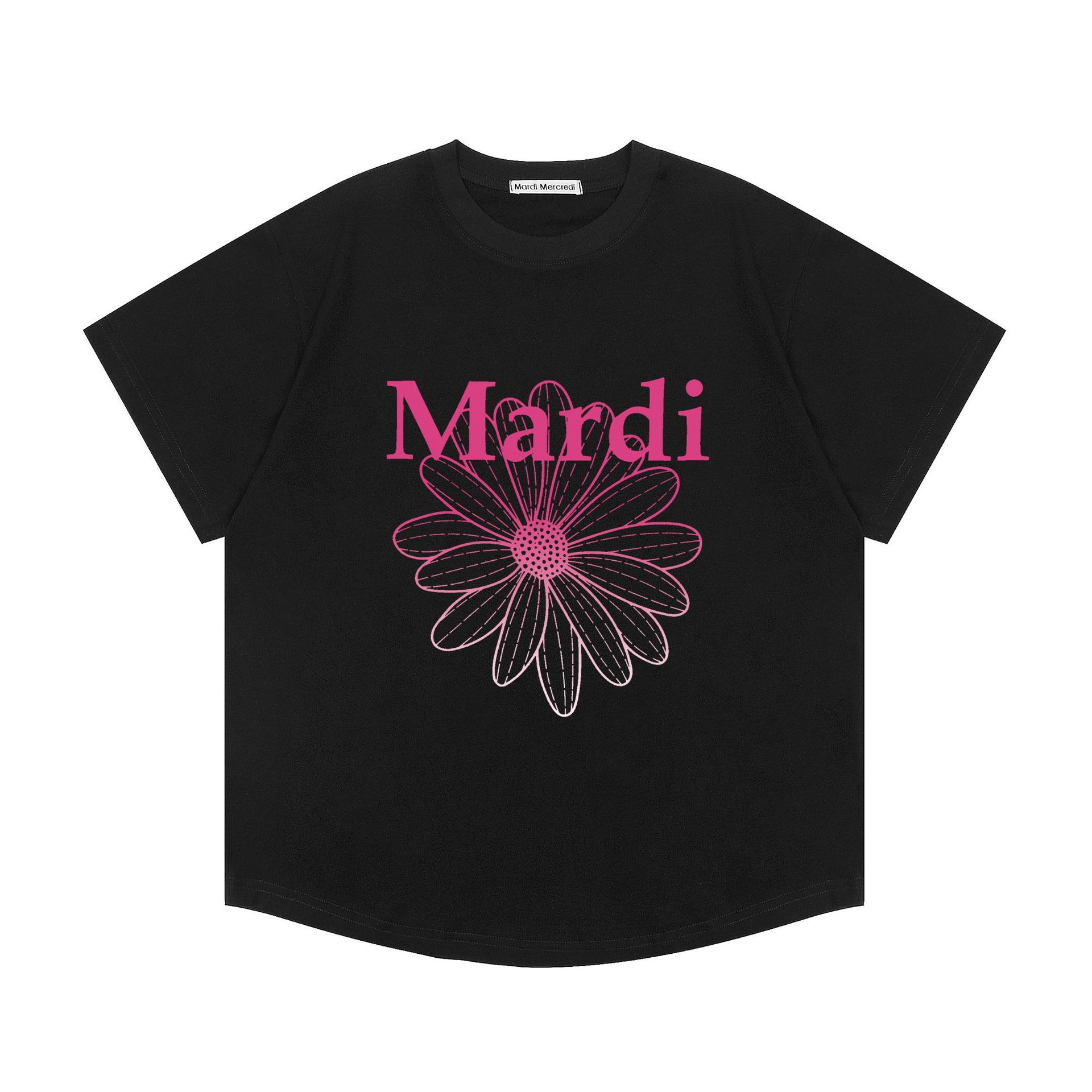 現物韓国潮牌Mardi半袖女性25夏新作デイジープリント丸襟純綿上着tシャツ代発