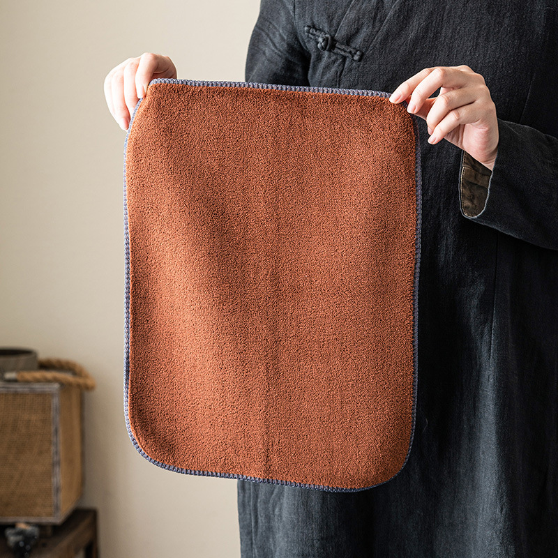 Double-Sided Coral Velvet Tea Towel Absorbent High-End Tea Mat Kung Fu Tea Set Zen Tea Table Rag Large and Small Towel Tea Cloth