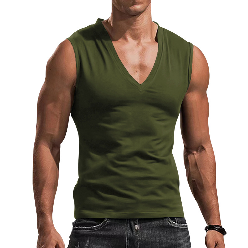 Camiseta sin Mangas con Cuello en V para Hombre de Poliéster Transpirable para Uso Casual