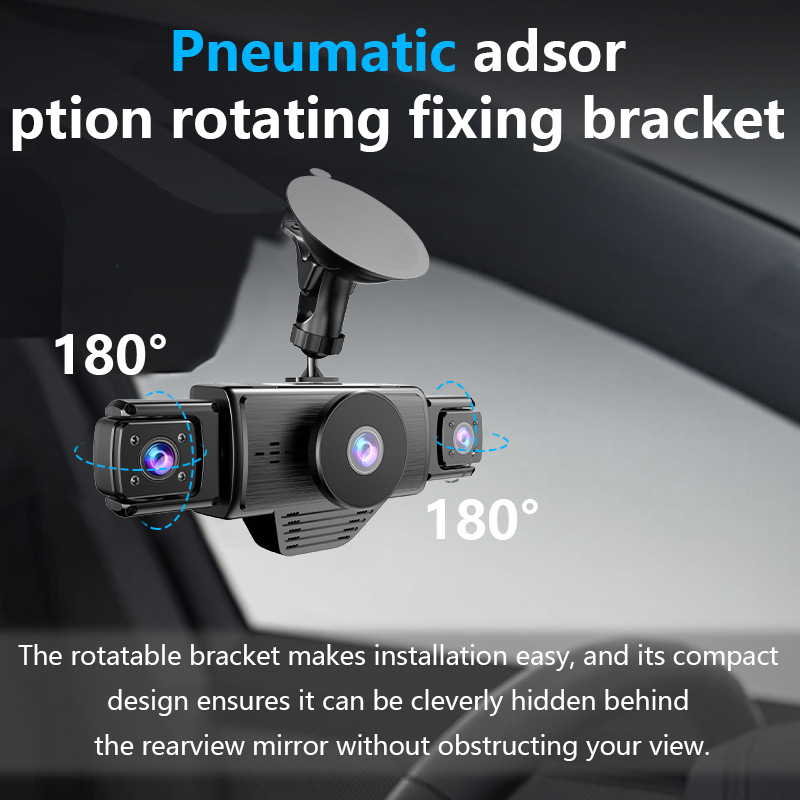 Car dash cam with four lenses, Wi-Fi connectivity for smartphone integration, 1080P resolution, night vision, and rear-view camera for parking monitoring