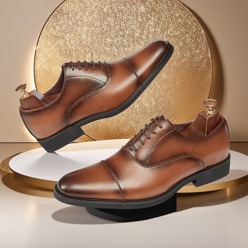 2025 primavera y otoño tres juntas zapatos de cuero para hombres antideslizantes ropa formal de negocios transpirable con cordones zapatos de cuero para hombres jóvenes todo fósforo