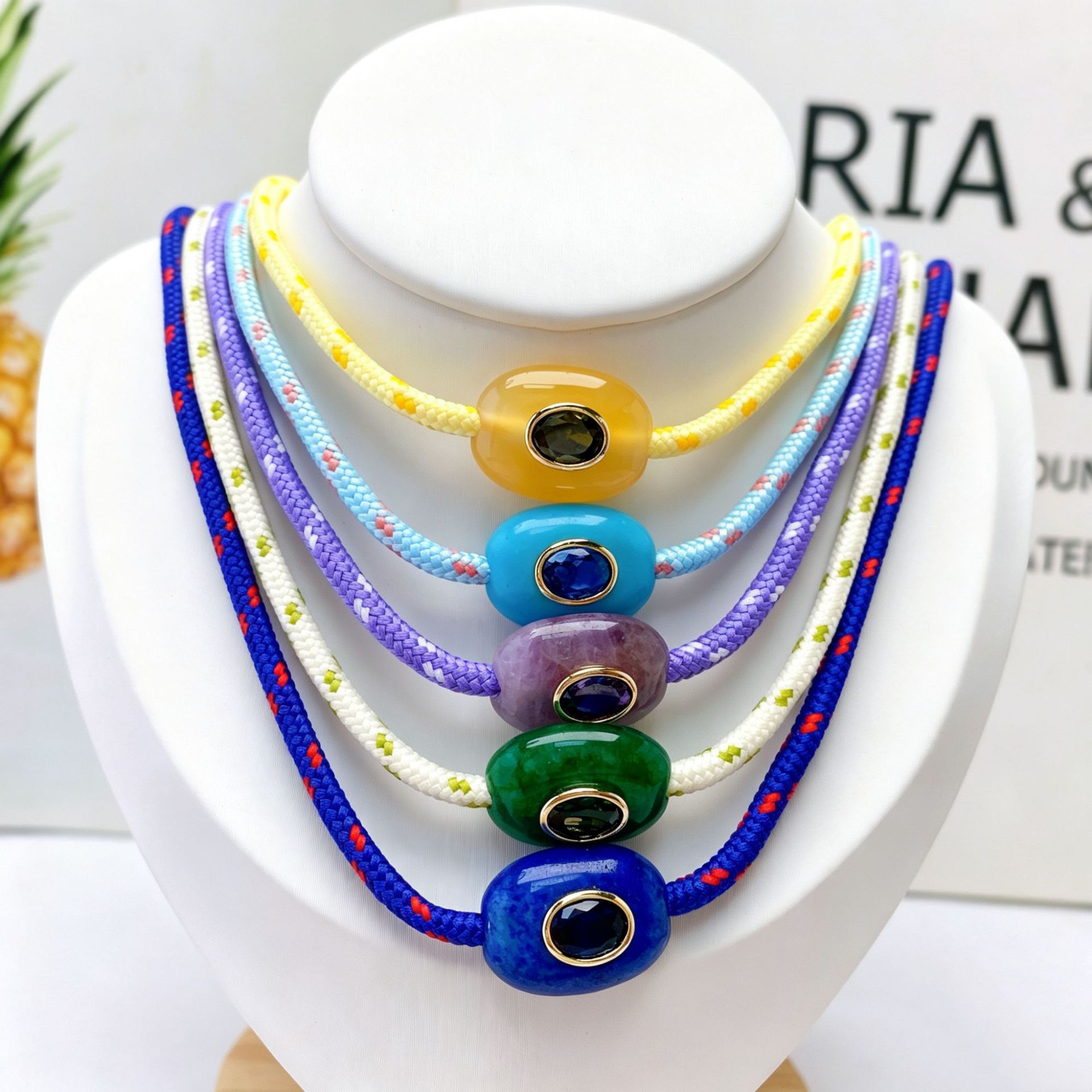 Cross-Border New Model 3mm Colorful Braided Rope Natural Stone Lucky Eye DIY Braided Simple Dopamine Series Necklace