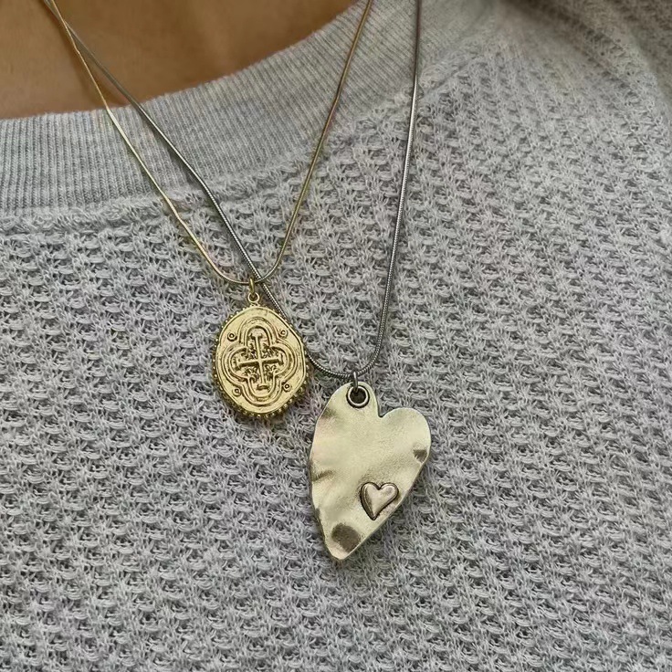 歐美ins時尚簡約清新百搭項飾飾品 黑色繩鏈不鏽鋼桃心吊墜項鍊