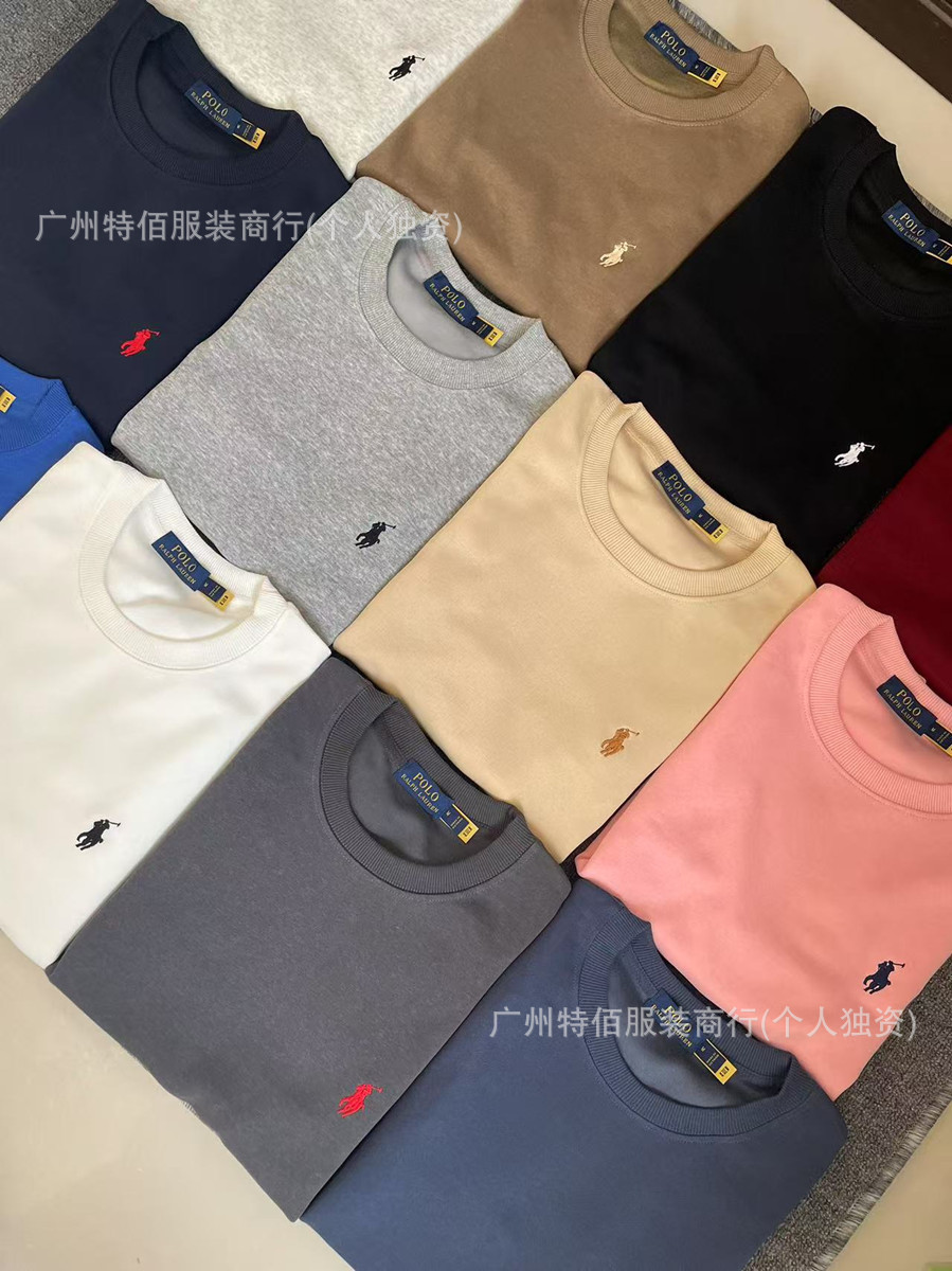 New Foreign Trade Cross-Border Rl Pony Embroidered Sweatshirt Unisex Round Neck with Qr Code Casual Versatile Base Long Sleeve