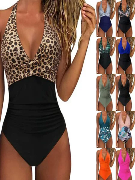 European and American Foreign Trade Cross-Border Bikini Tight-Fitting One-Piece Swimsuit for Women, Backless Sexy Cross-Color Matching Amazon Swimwear for Women