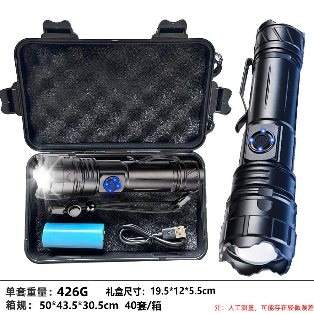 Linterna de luz brillante LED táctica transfronteriza, pequeña y conveniente para exteriores, linterna de largo alcance con zoom de iluminación de emergencia con portalápices