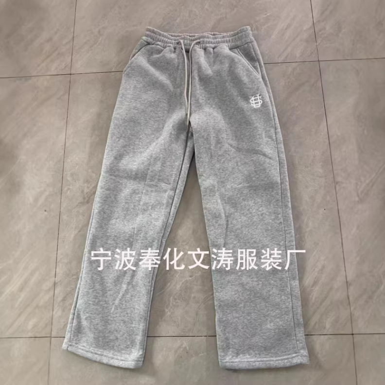 European and American Wholesale Cross-Border Wide-Leg Sweatpants, Straight-Leg Casual Pants, Two-Way Wear, Embroidered Money Design, Fleece-Lined, Letter Print, Street Style, Y2K