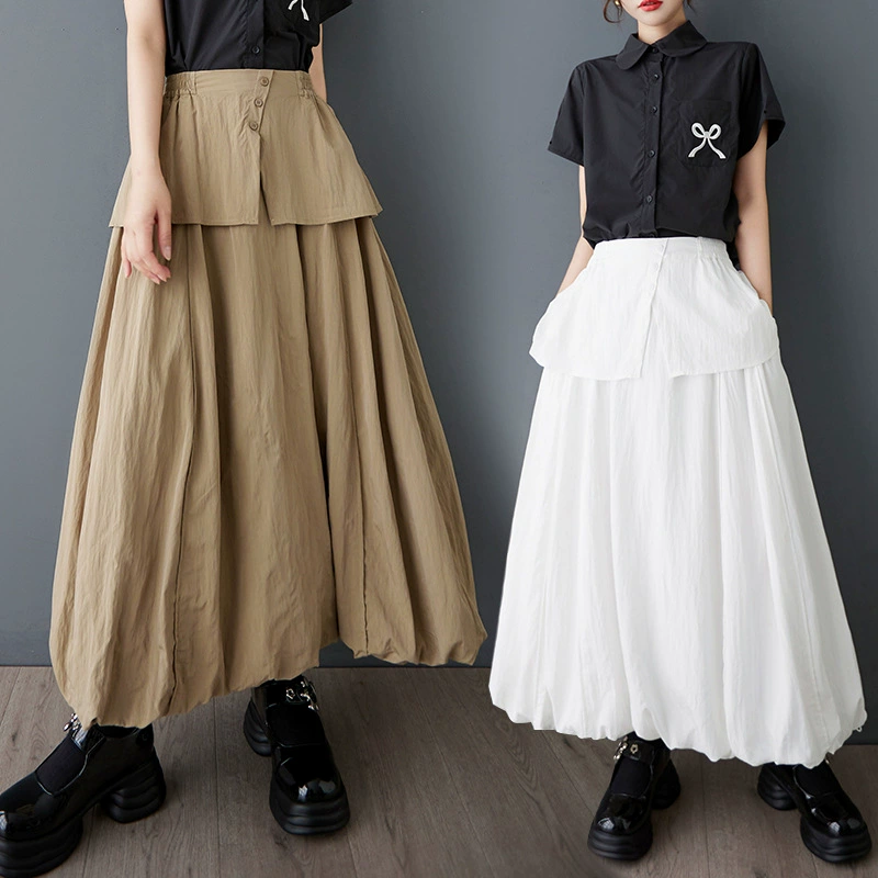 Настоящая фотография нишевого дизайна Ямамото в японском и корейском стиле, длинная юбка из двух частей с большой кромкой.