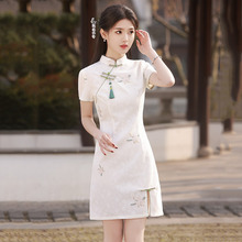 白色蕾丝国风新中式短款旗袍改良年轻款少女高级感复古小个子夏季