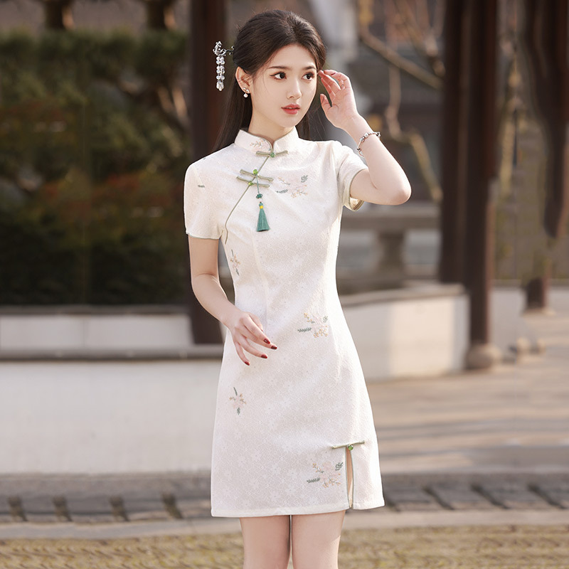 國風蕾絲中式短款改良旗袍2025新款年輕款女復古小個子連衣裙夏季