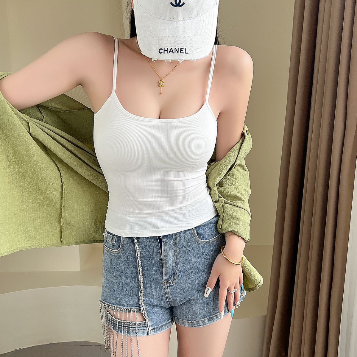 Camisola de espalda de belleza de verano para mujer con almohadilla para el pecho engrosada, soporte superior, interior y exterior, camisola de expansión de fondo y exterior