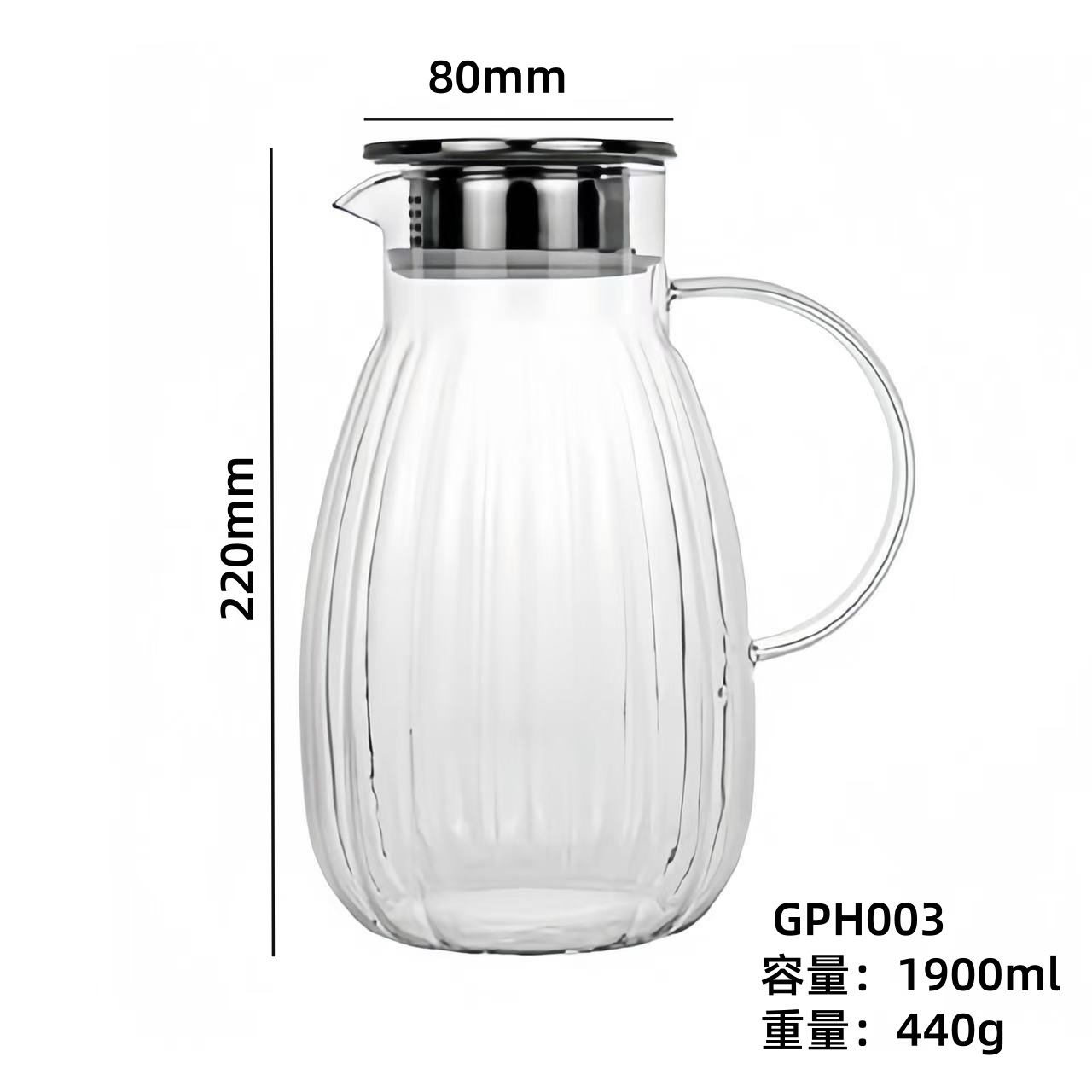 vidrio de alto silicio borosilicato estampado tetera de agua fría con tetera de té resistente a altas temperaturas tetera de bebida caliente tetera de jugo tetera de té doméstica tetera de hierba tetera