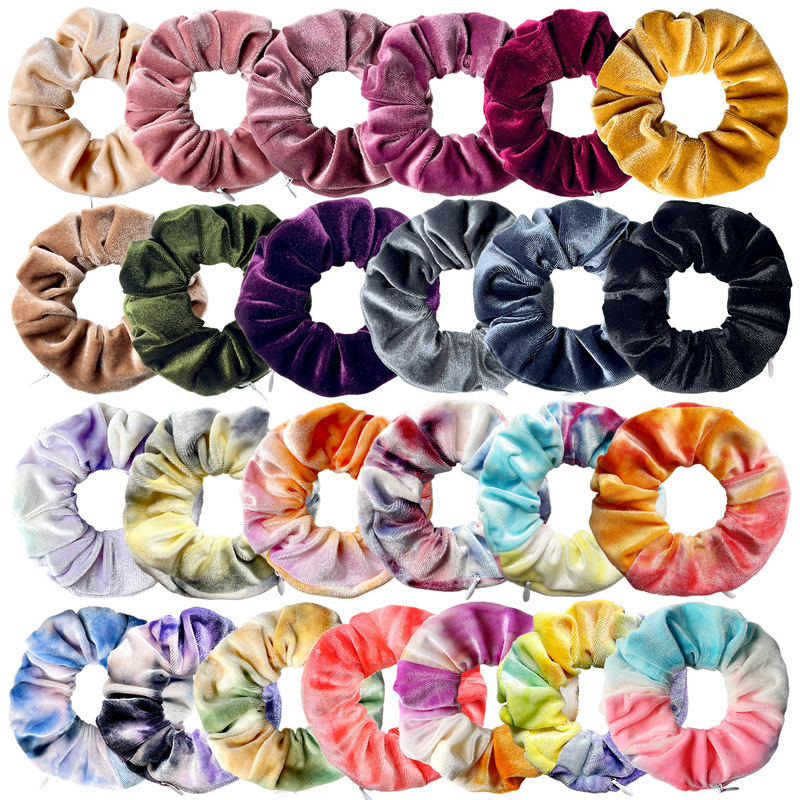 European and American Tie-Dye Korean Velvet Zipper Hair Band Cross-Border E-Commerce Amazon Aliexpress Headband Wholesale 46 Colors