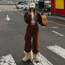 新款美式2025春秋连帽减龄纯棉卫衣裤时尚两件套休闲运动套装女潮