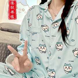 吉伊卡哇小八chiikawa德绒睡衣女春秋冬季新款长袖加厚保暖家居服