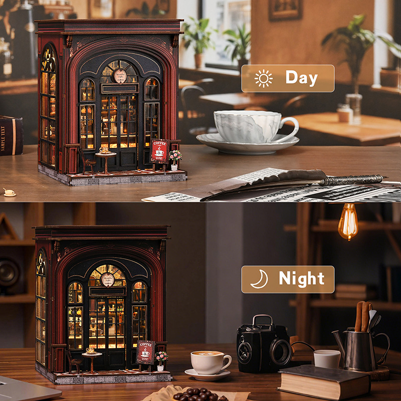 Nueva cabaña diy 3D estereoscópica café de luz caliente modelo ensamblado a mano libro de juguete cabaña regalo creativo image 2