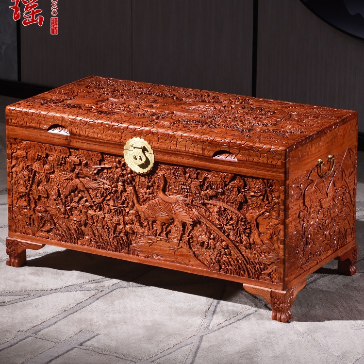 全香樟木箱子婚嫁箱结婚手工精雕衣箱实木字画箱嫁妆箱衣箱收纳盒
