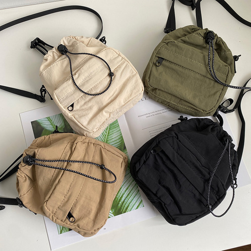  New Bag Korean Drawstring Nylon Crossbody Bag Women’s Summer Niche Versatile Shoulder Bag Lightweight Small Square Bag