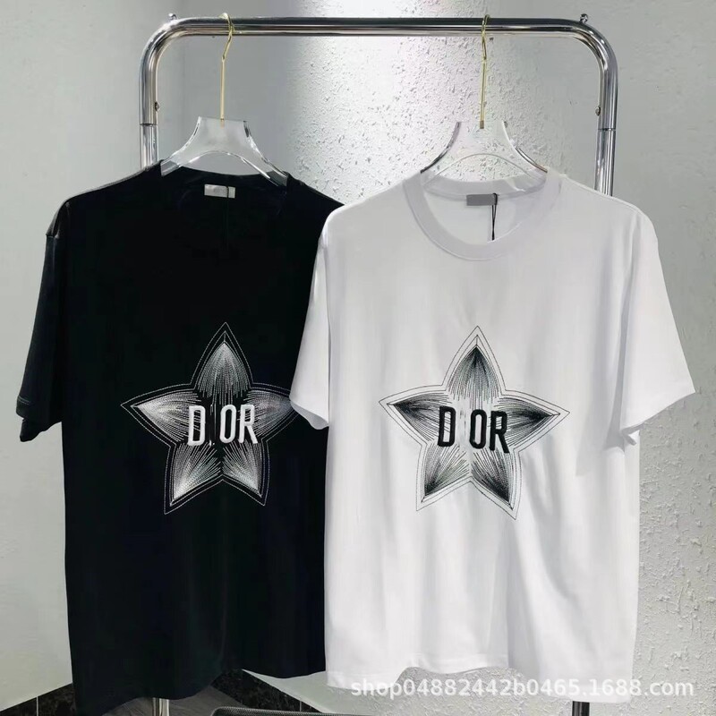 DIO迪家新款联名棉半袖印花圆领短袖男女情侣款宽松休闲棉短袖T恤|undefined