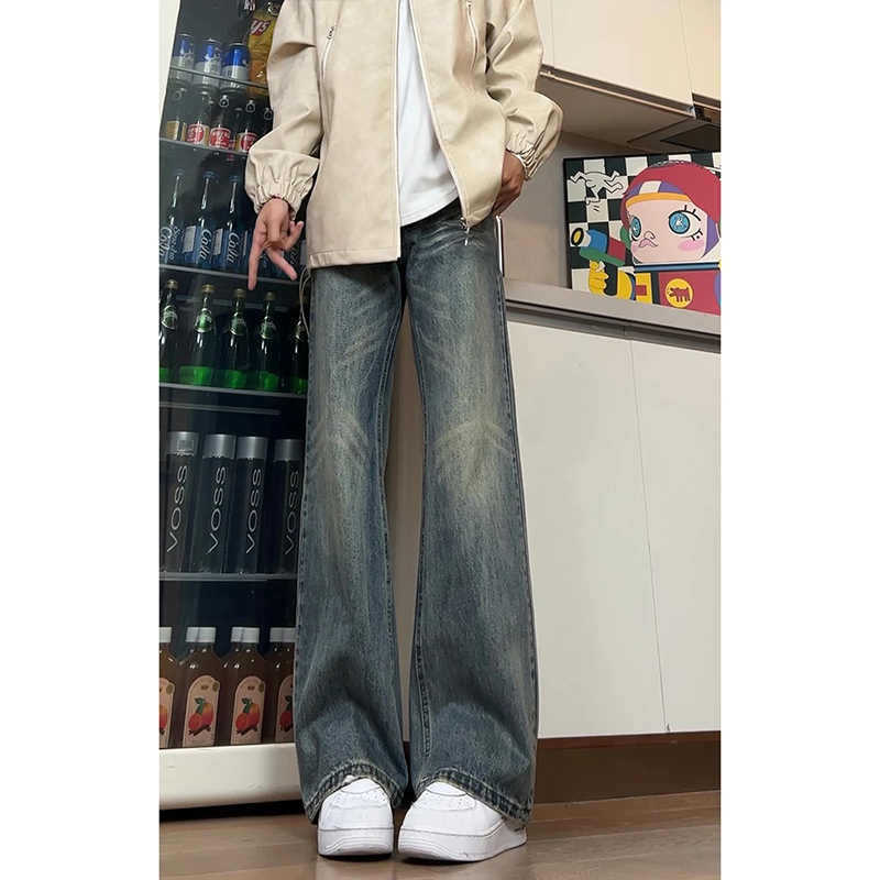 ボーイズパンツ、万能トレンドウォッシュ加工ダメージストレートジーンズ、春夏トレンドブランドアメリカンルーズシミターマイクロフレアパンツ|undefined