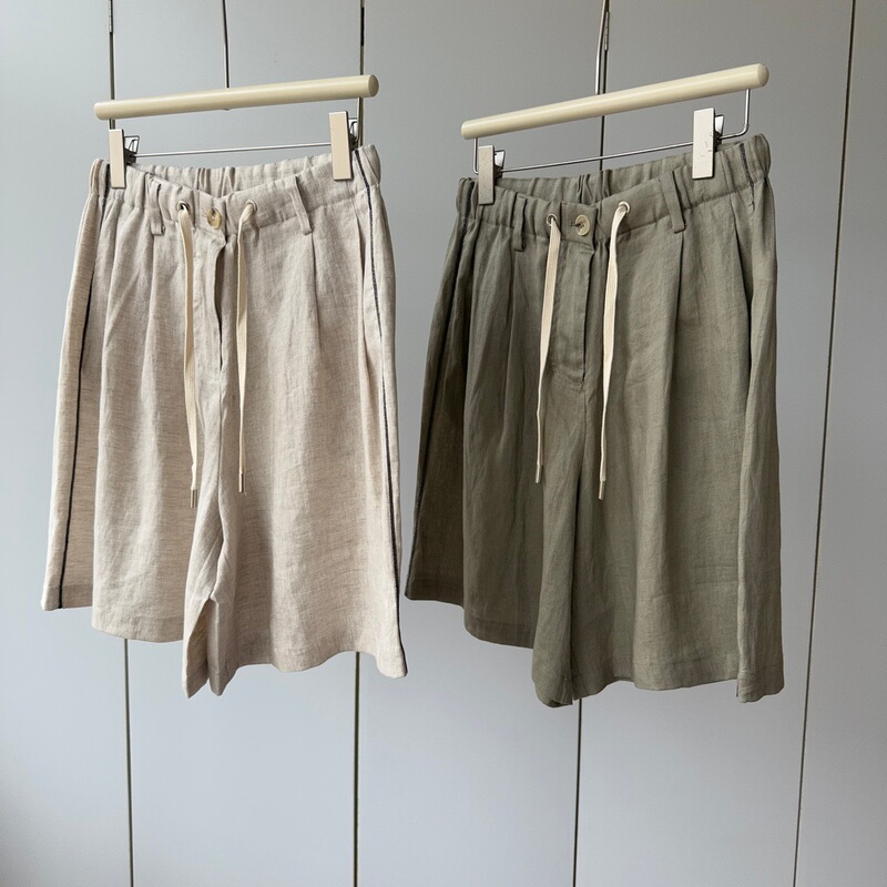 Natural 100% Linen Exquisite Bead Chain! Drawstring Elastic High-Waisted Lightweight Breathable Sweat-Wicking Stylish Women's Summer Shorts