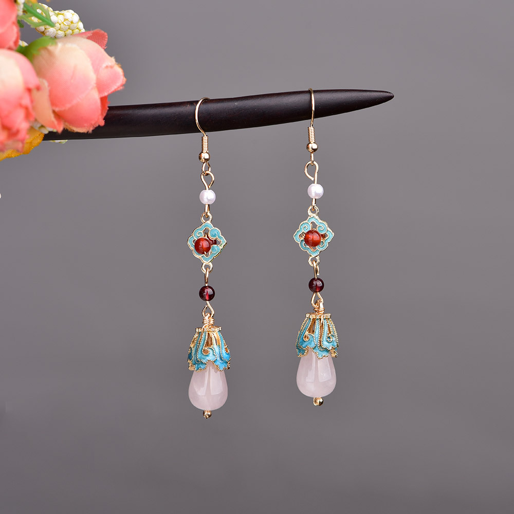 Boucles d'oreilles classiques antiques longues en cloisonné de style palais chinois, accessoires pour Hanfu et Cheongsam, éclairage de niche_voghion.com
