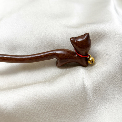 Classical Chinese hairpin, ancient style gold-thread sandalwood hairpin, antique bell-shaped cat hair comb, simple retro updo headpiece