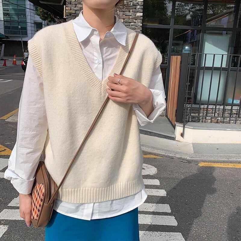 跨境2025秋冬装韩版毛衣小背心女秋季新款叠穿宽松复古针织马甲女