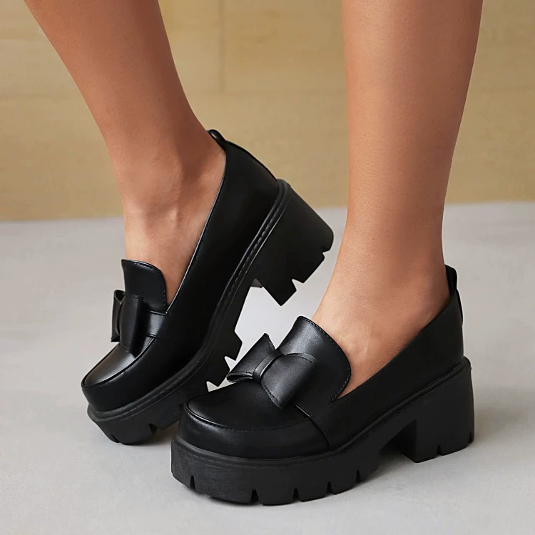 Внешняя торговля больших размеров Amazon трансграничная Внешняя торговля обувь больших размеров женская 2022 весна новые туфли с мелким ртом толстые женские туфли с круглым носком