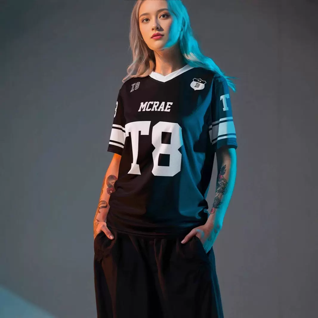 跨境2025新款Tate McRae女装T恤T8数码打印足球复古休闲上衣T恤