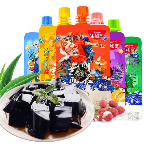 Xinghetaang Absorbent Turtle Grass Jelly Can Absorb Fruit Pudding 253g Honeysuckle 5 Flavors Internet Celebrity Snack Wholesale